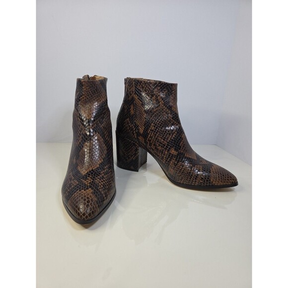 Steve Madden Jillian Black Brown Snakeskin Leather Heeled Booties Sz 7.5M EUC - Picture 1 of 8